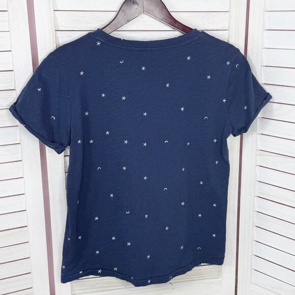 Lucky Brand Embroidered Stars & Moons Slub Tee Blue Silver Small - Picture 9 of 11
